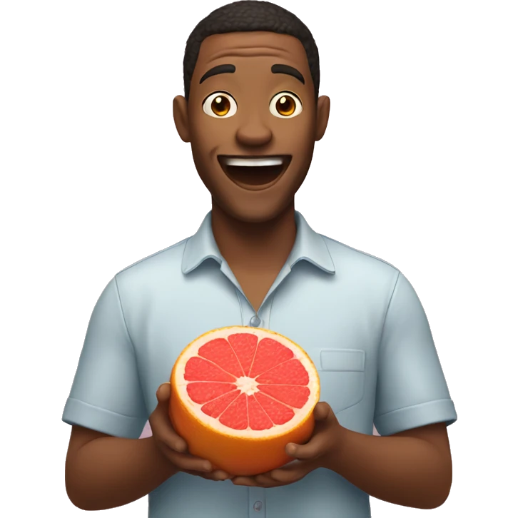Excited man holding a grapefruit emoji