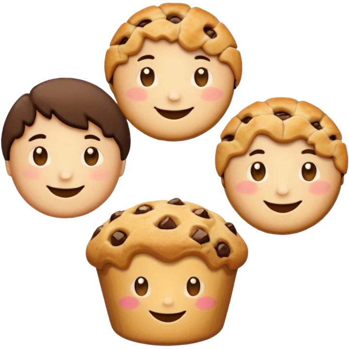 Baking humanless avatar in vibrant style illustration. Pie, cookie, and muffin warm golden tones, simple shapes, flat design, high contrast. emoji