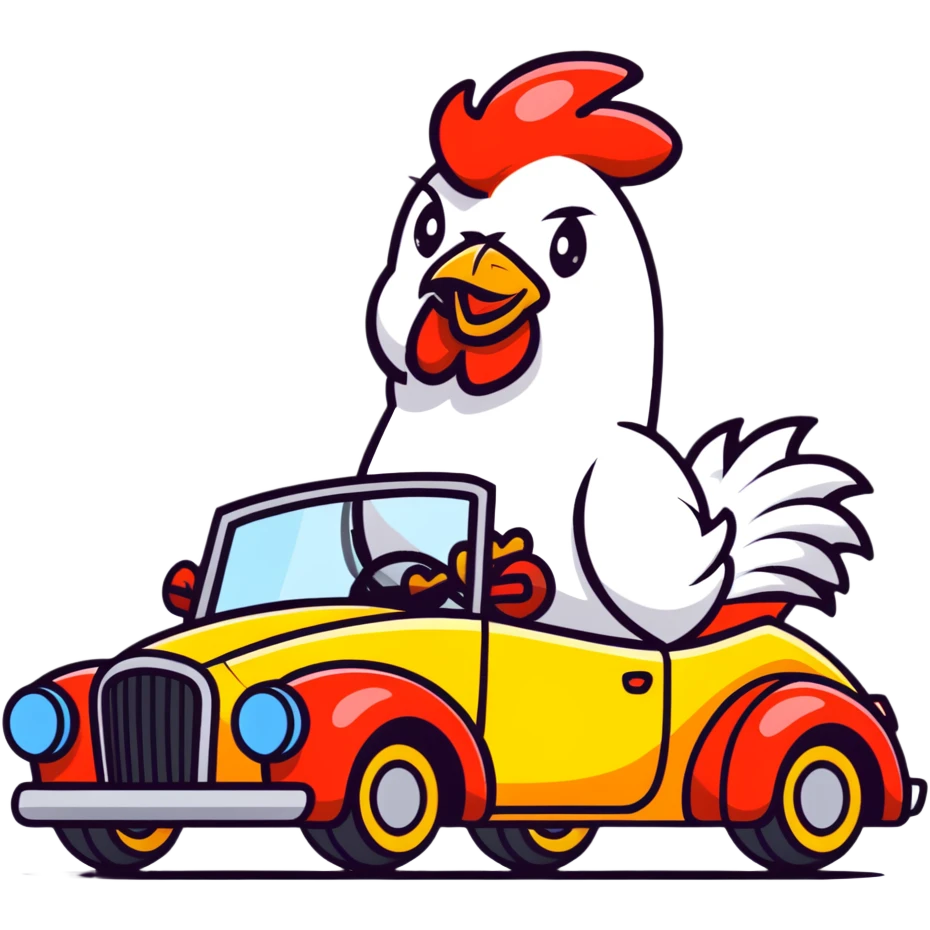 colorful rooster in a convertible sports car emoji