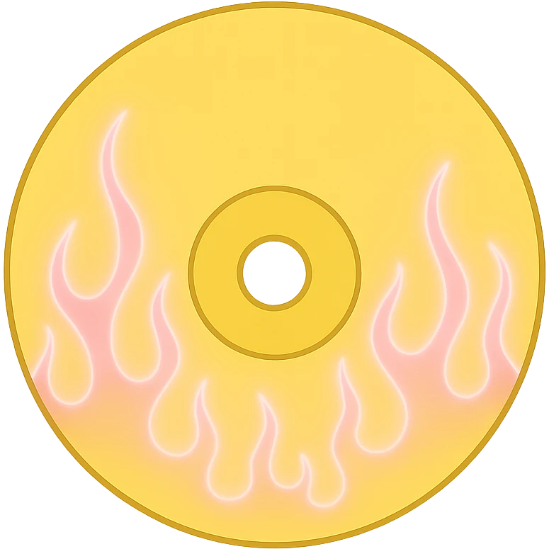 A minimalist CD disc with subtle pink flames, glowing effect, variation 2, color: yellow emoji