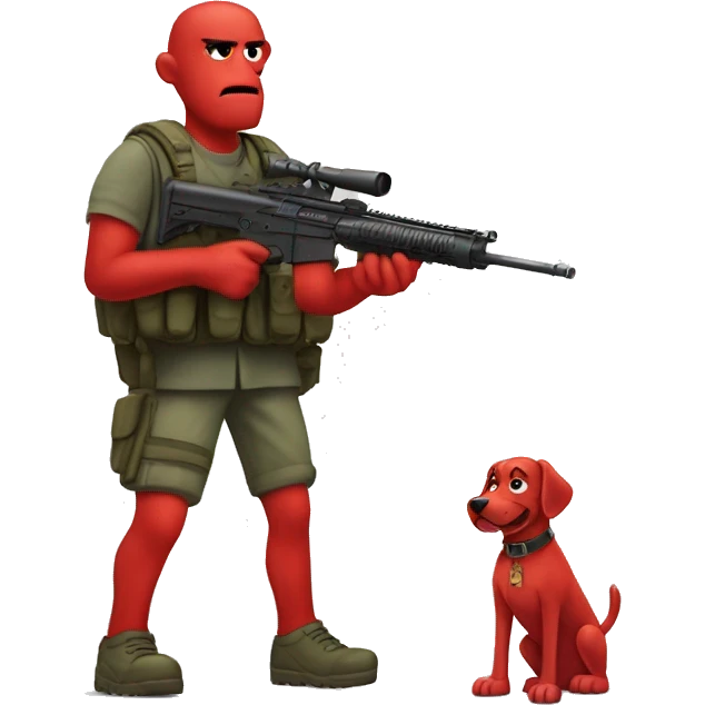 Clifford the giant bright red dog pbs humanoid as a military sniper call of duty character standing alone on two feet emoji