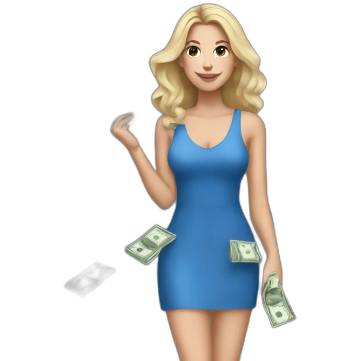 yasmin brunet Realistc white girl in a blue dress her hair out holding the money emoji