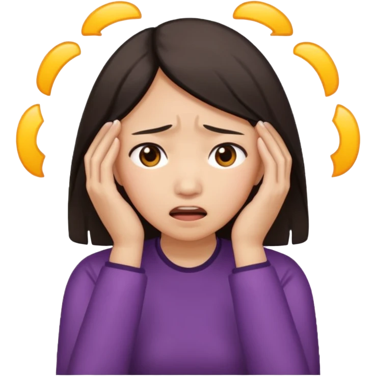 Asian woman agonizing over her head with her hands emoji