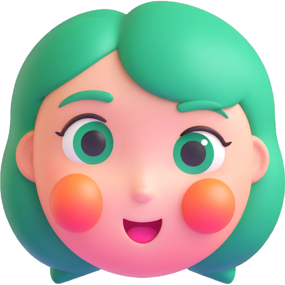 charming emerald green peach character face, blushing cheeks, round features emoji