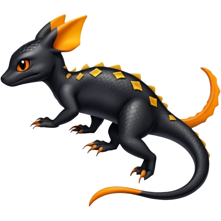 A shiny black Salandit-Umbreon-newt-hybrid-Fakémon-creature with orange belly emoji