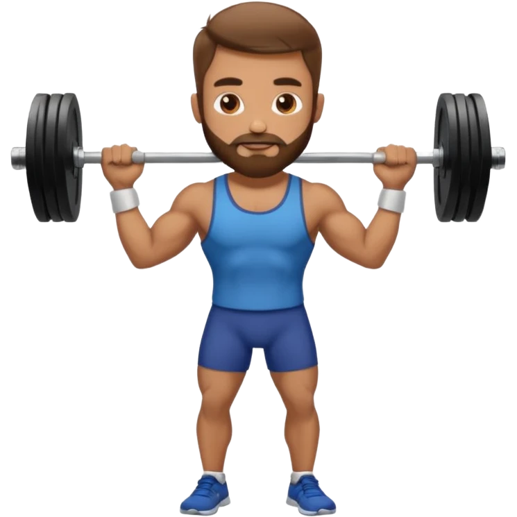 Guy with very short beard lifting weights emoji