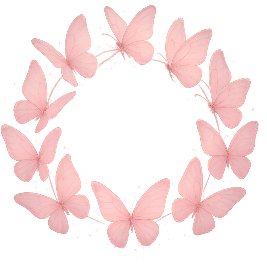 pink butterfly hair wreath, soft and dreamy emoji
