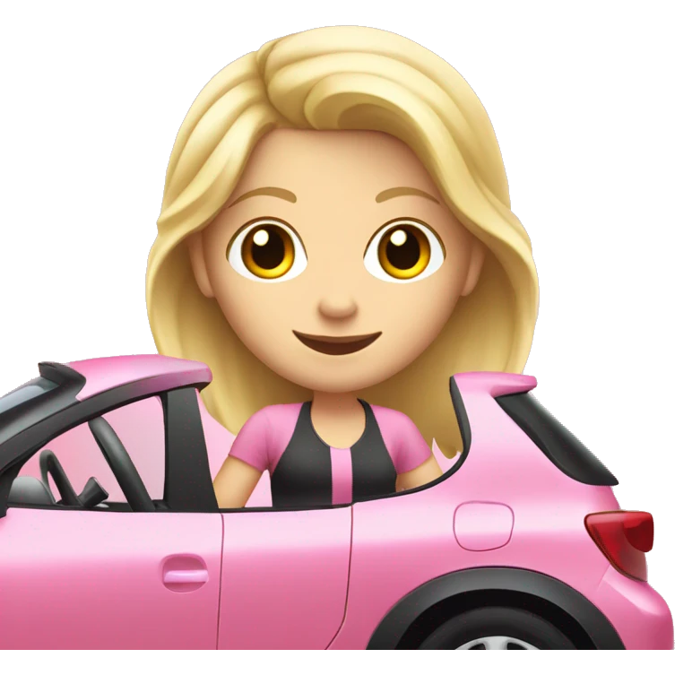 Cute blonde girl driving a Pink toyota Yaris  emoji
