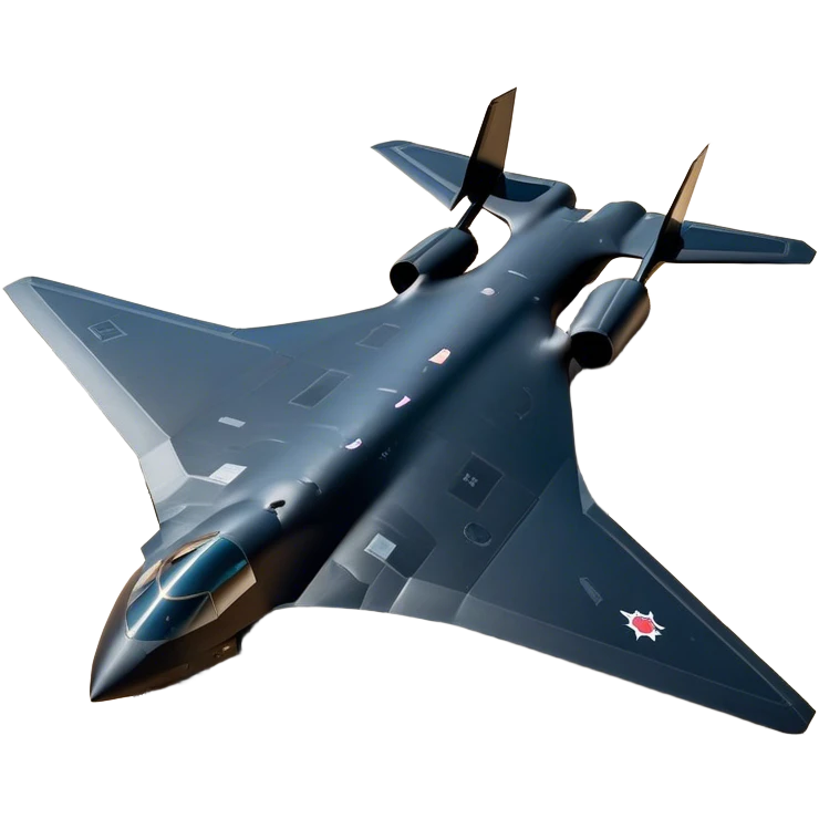 B-2 Spirit bomber - Northrop B-2 (Model Year: 2021) (Iconic colour: Stealth black) - A sleek, stealth bomber with smooth, angular contours and a matte jet-black finish. Emphasize a futuristic, minimalist design with a seamless fuselage, low-profile wings, and an overall intimidating stealth aesthetic. emoji