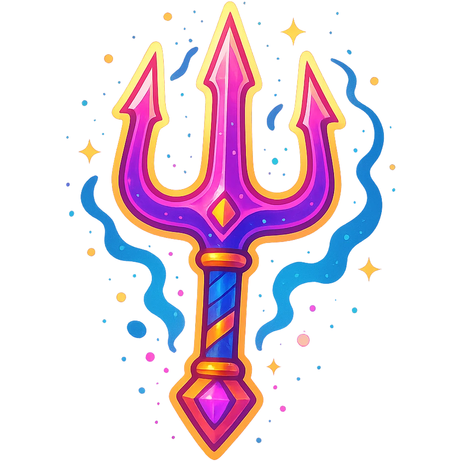 vibrant toon style cosmic trident with glowing aura emoji