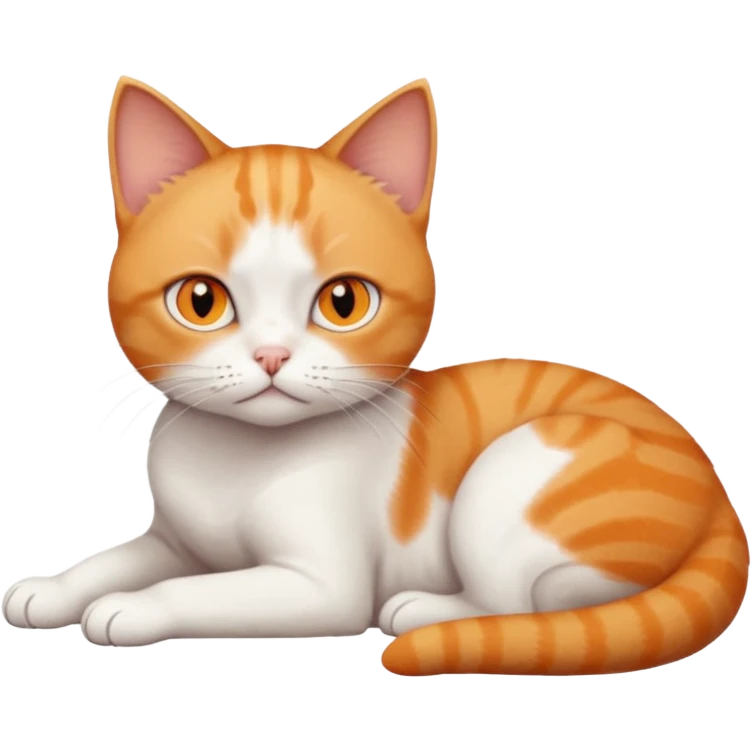 full body frowning tiny short hair ginger and white cat with orange eyes lying down emoji
