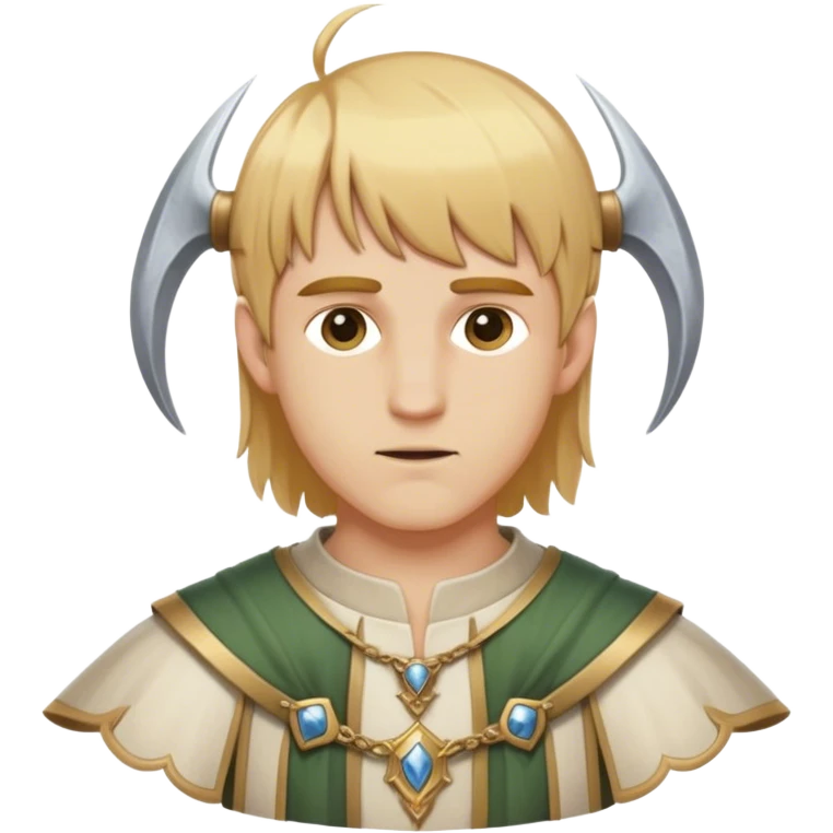 "Medieval summer outfit worn by a DnD themed fantasy male character. Character has golden blonde hair cut in a traditional page style, falling evenly just below the ears with a straight fringe across the forehead. emoji