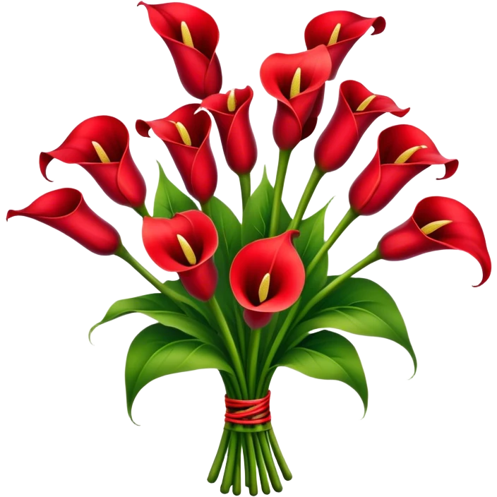 big bouquet Red Calla Lily, luxuriant, stem, leaf emoji