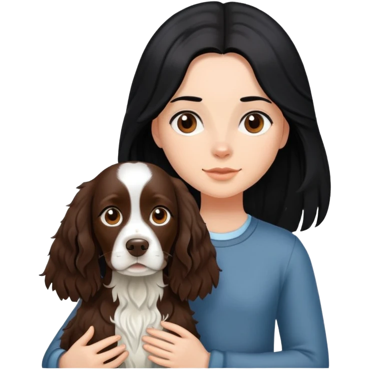 A girl with long black hair walks a brown springer spaniel emoji