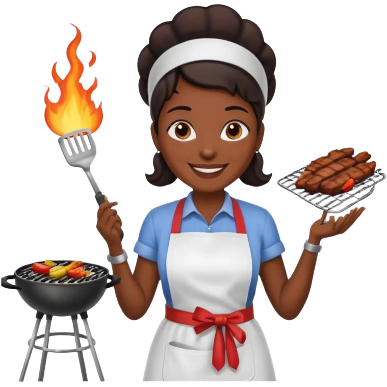 dark skin woman grilling bbq with grill and apron emoji