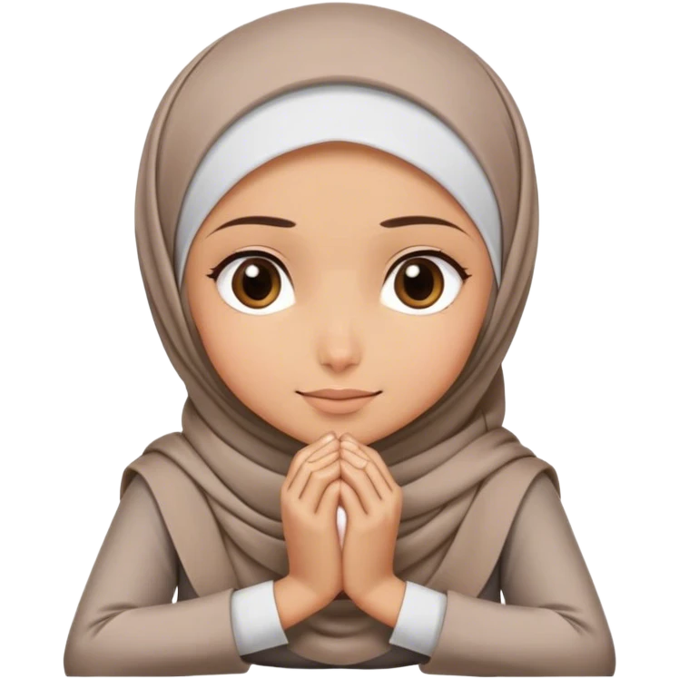 The hijab girl is listening with her hands folded on the table, and her face & chin resting on the folds of her hands. emoji