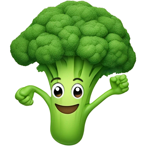 smiling happy broccoli with handwritten hands and foots emoji