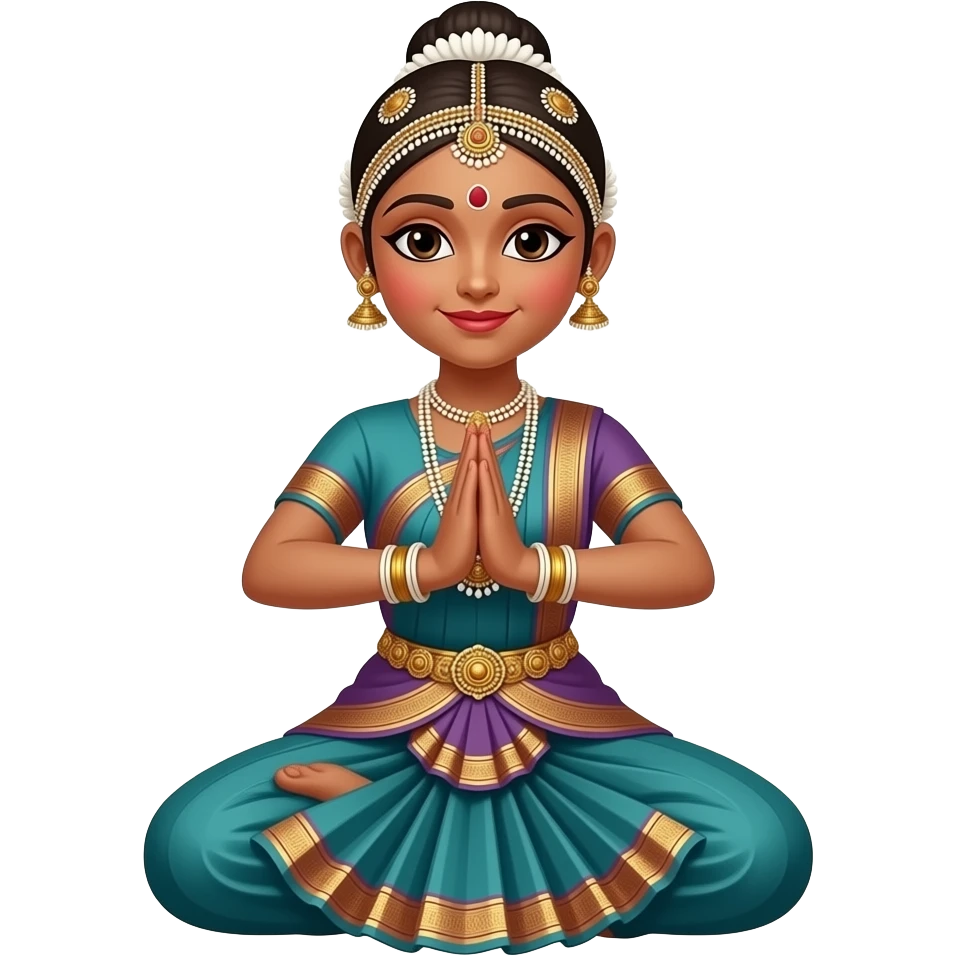 Light brown skin girl in a bharatnataym Idress doing pushpanjali the dance emoji