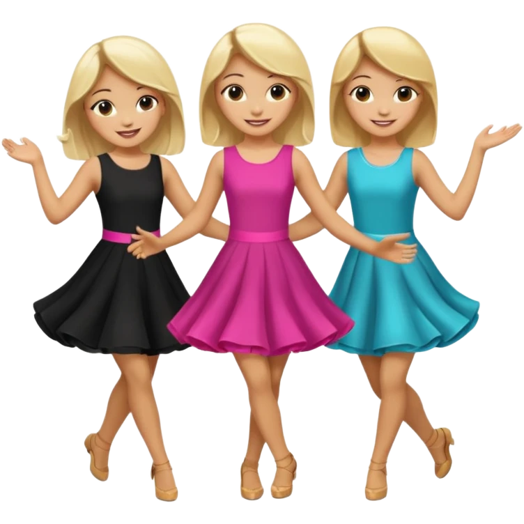 Emoji of 3 Girls dancing one with blonde hair, one tan and one with black hair emoji