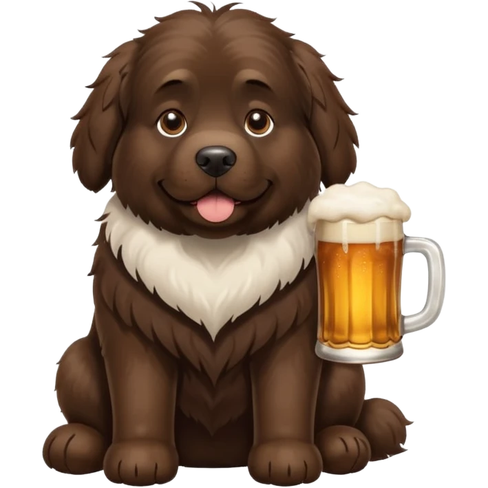 A Newfoundland with white spot on chest and a beer emoji