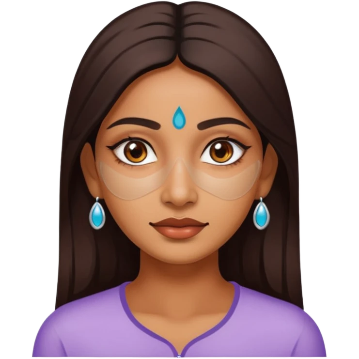 make an emoticon of a woman that has gel-like under eye patches of skincare of transparent color and make the woman slighlty indian emoji