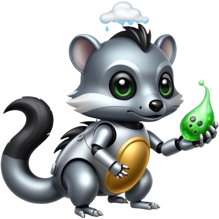 evil robot skunk with bacteria and fart cloud in samsung emoji style emoji