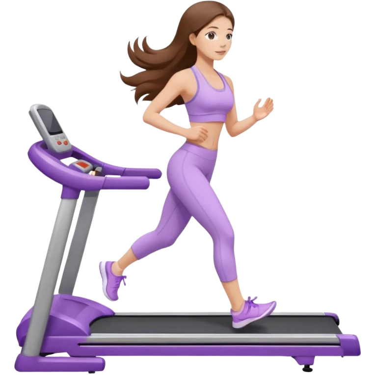 girl with long brown hair on treadmill wearing light purple yoga set emoji