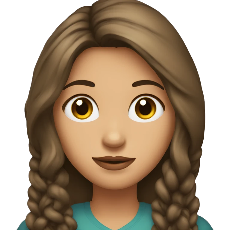 Mujer cabello largo castaño,ojos pequeños, lunar cerca a la boca emoji