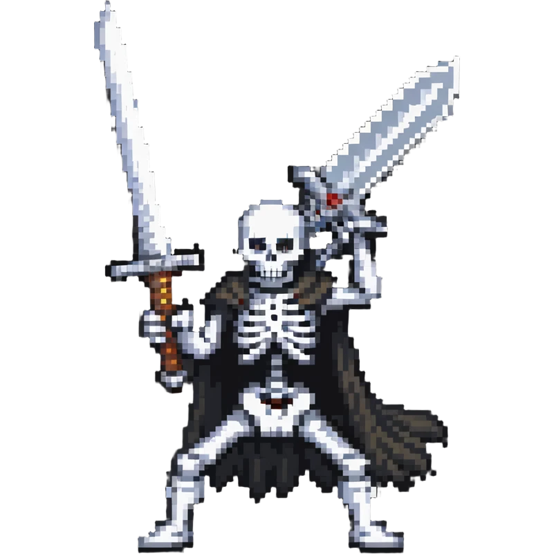 skeleton with a large sword in action pose emoji