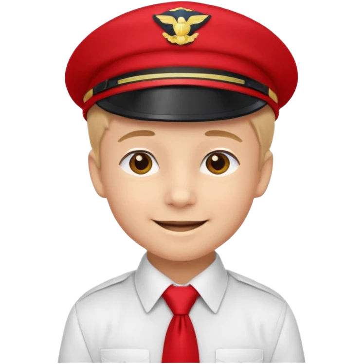 A Soviet pioneer emoji — smiling young boy wearing a bright red tie (pioneer neckerchief) and a red pilotka cap. White shirt, neat and cheerful, minimal flat emoji style, simple colors, clear outlines, professional emoji design. emoji