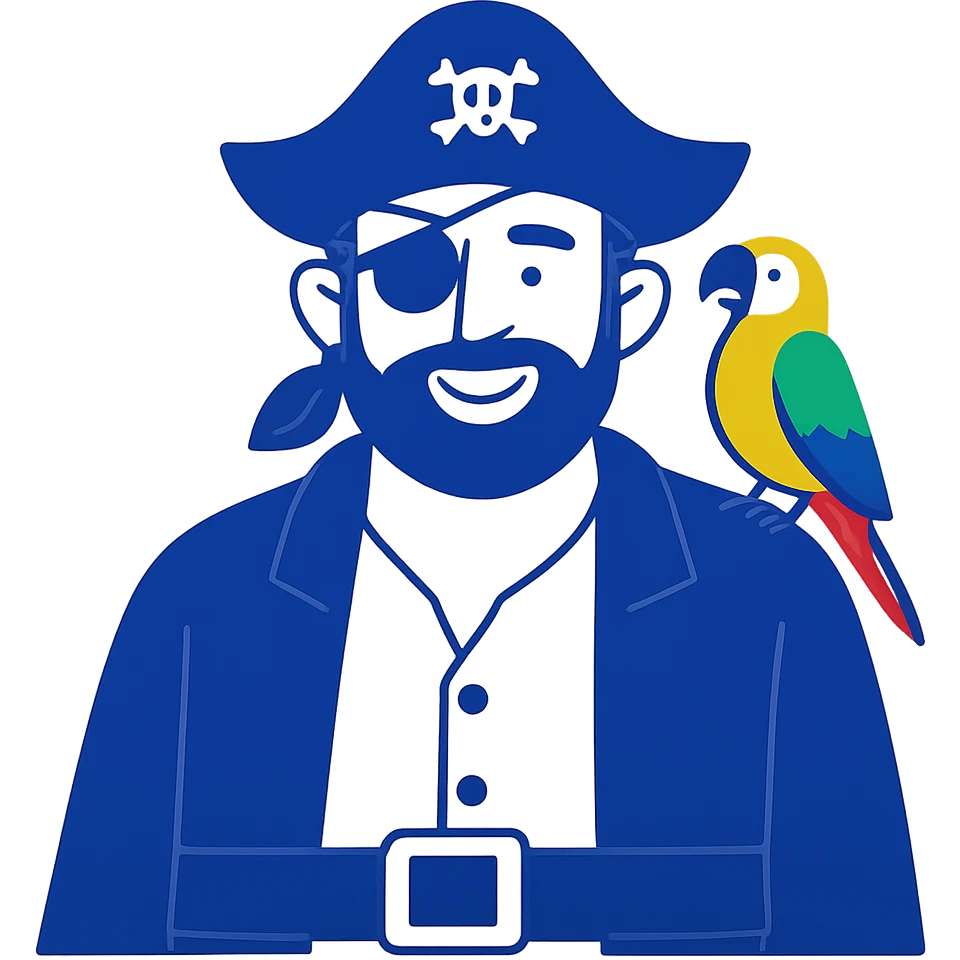 smiling pirate with eye patch and colorful parrot on shoulder emoji