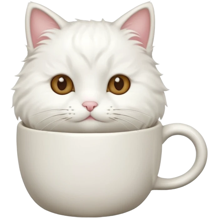 cute white cat relaxing in a coffe mug emoji