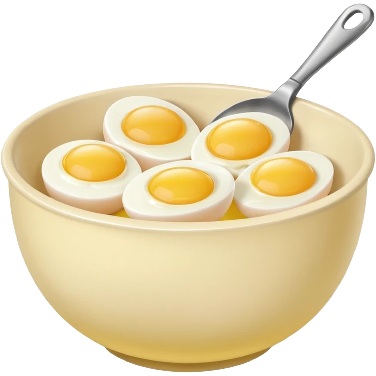 mixing bowl with uncracked eggs and butter emoji