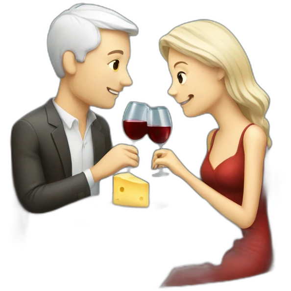 white couple drinking wine and eating cheese emoji