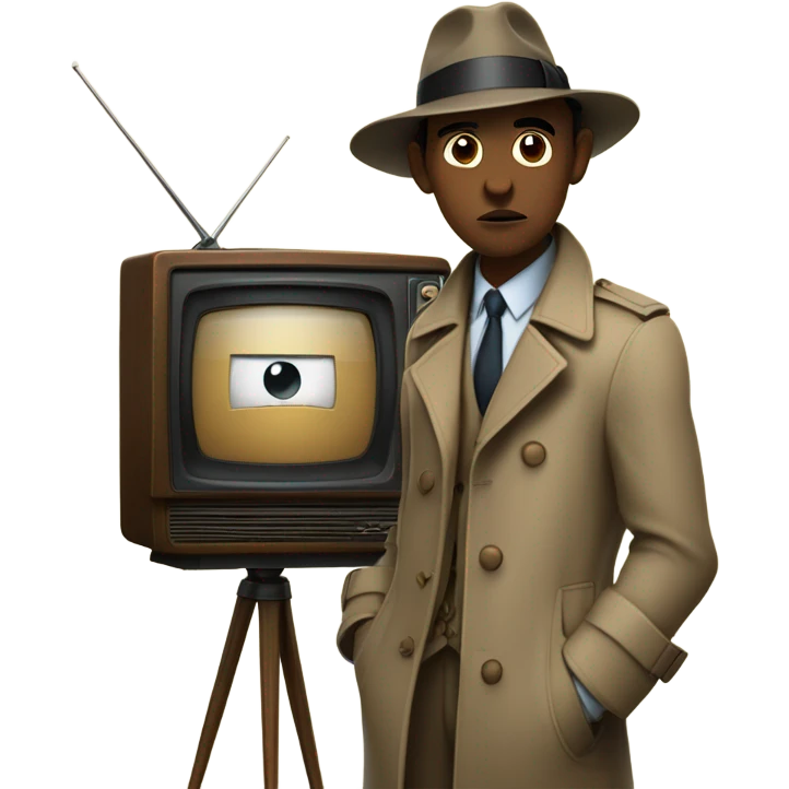 detective standing in anticipation behind a vintage TV set emoji