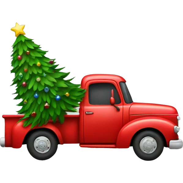 Red truck carrying Christmas tree emoji