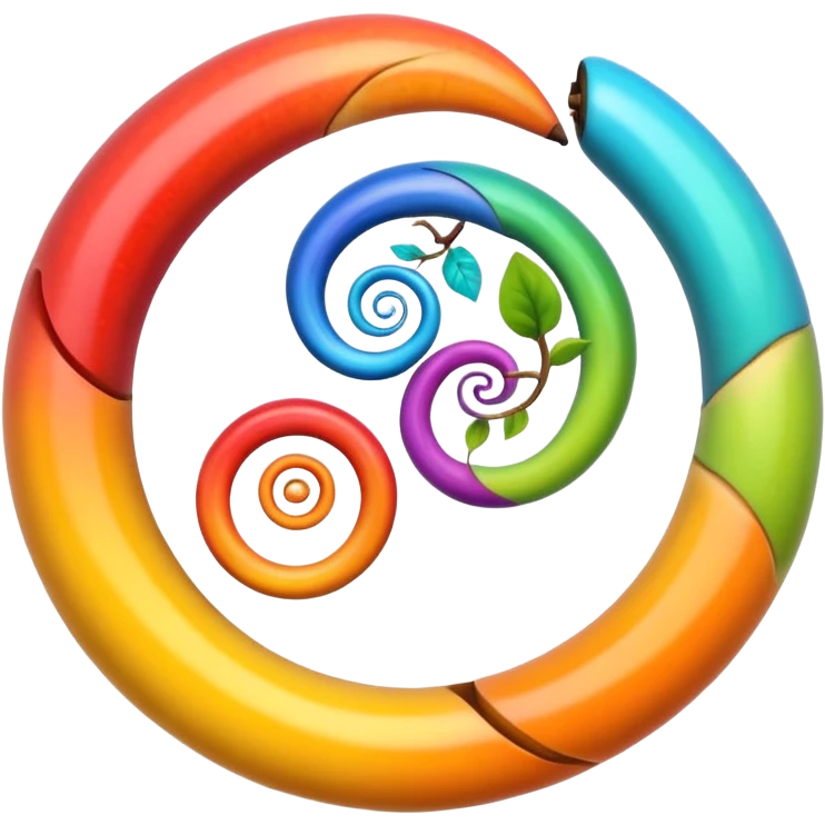 evolution symbolized by spiral with different life forms, apple emoji style emoji