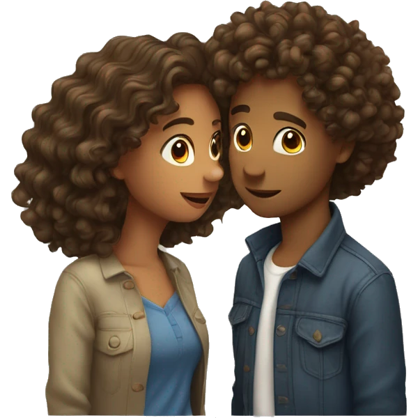 couple kissing one with curly hair and one with wavy hair emoji