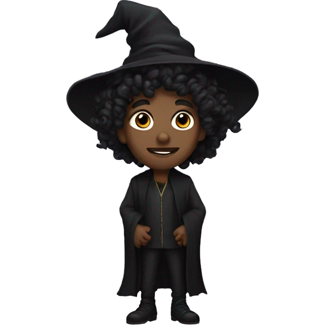 A modern witch, A black male with pointed ears with long black curly hair emoji