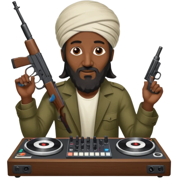 Osama bin laden with gun playing the DJ board emoji