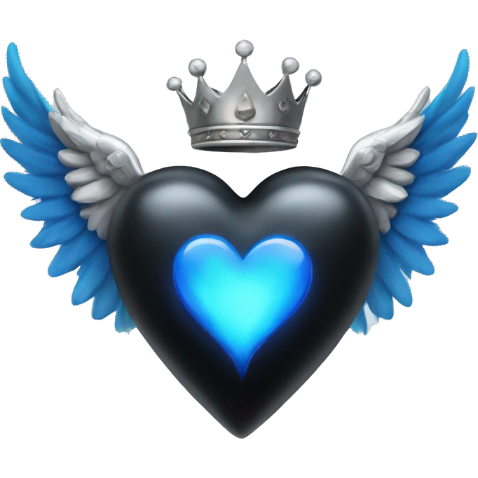 Black colored heart with wings and blue flames and a silver crown emoji