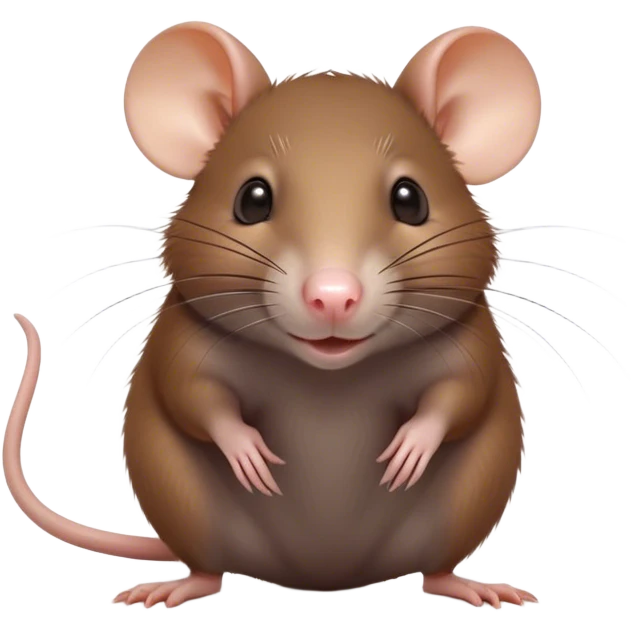 Cinematic Cute Brown Rat Portrait Emoji, Head tilted playfully and inquisitively, with a compact, nimble build and a glossy brown coat accentuated by a twitching nose and round, sparkling eyes full of curiosity, Simplified yet irresistibly adorable features, highly detailed, glowing with a warm, friendly glow, high shine, affectionate and clever, stylized with a touch of urban whimsy, soft glowing outline, capturing the essence of a mischievous yet loving rat that feels like it could dart out of the screen into your arms! emoji