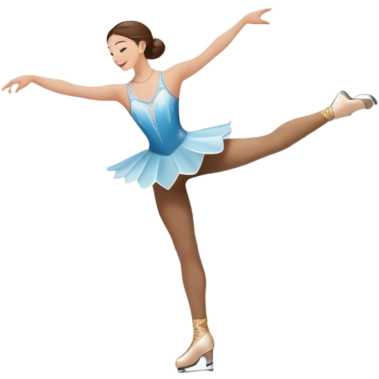 An icon featuring a graceful figure skater performing an elegant spin on a shiny ice rink. The background includes twinkling lights, a snowy winter scene, and cheering fans in the stands. Transparent background highlights the beauty, poise, and artistry of figure skating. emoji