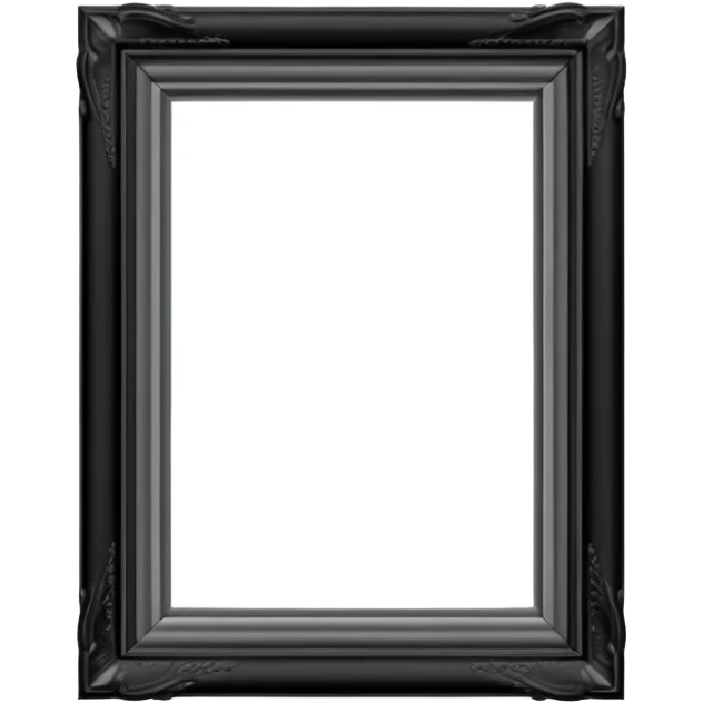 Minimalist emoji-style sticker of an empty rectangular picture frame, with pitch-black center. Clean edges, no texture, grayscale only.
 emoji
