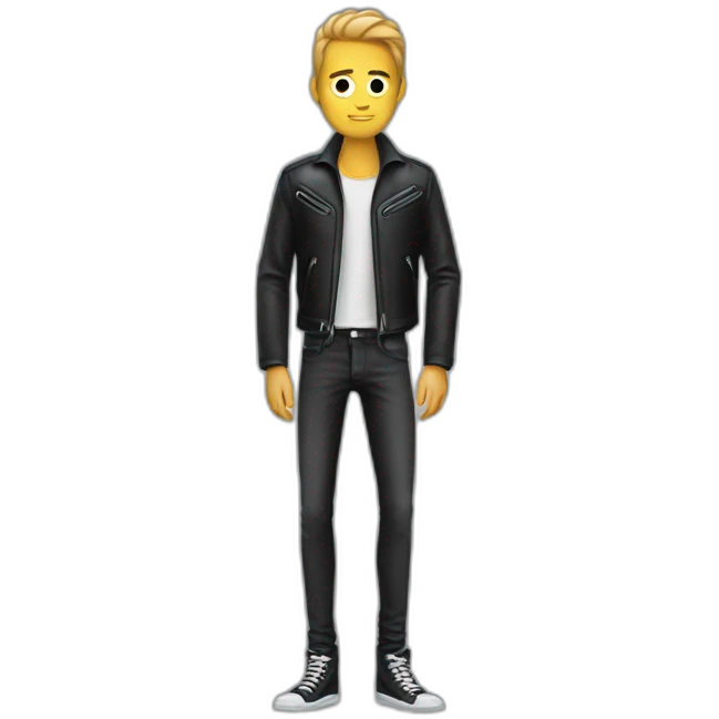 Skinny guy with long arms and legs and wearing a leather jacket emoji