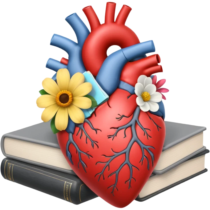 Gray anatomy heart with flower and books emoji