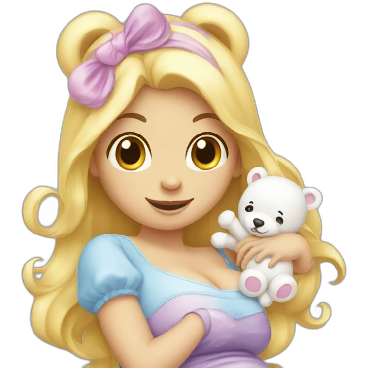 Women pregnant with a dress with care bears toon on it emoji