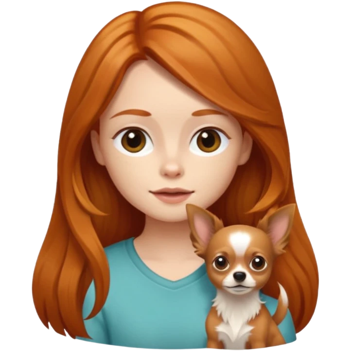 ginger girl with long hair and a brown long hair chihuahua  emoji