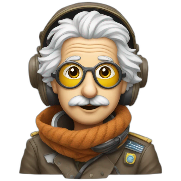 Albert Einstein as a pilot with goggles and scarf emoji