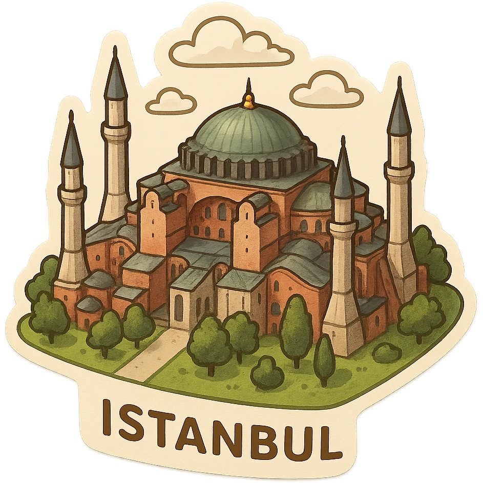 Isometric illustration of Istanbul, featuring photorealistic Hagia Sophia emoji